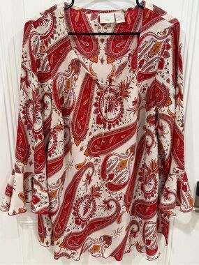 Studio C Red Paisley Tie-Front Tunic